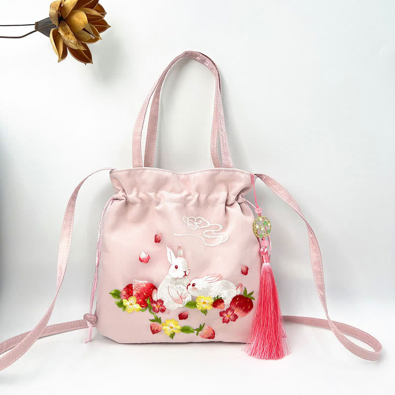 Buddha Stones Suzhou bordado Lotus Deer Epiphyllum peonía conejo algodón lino bolso bandolera bolso de hombro