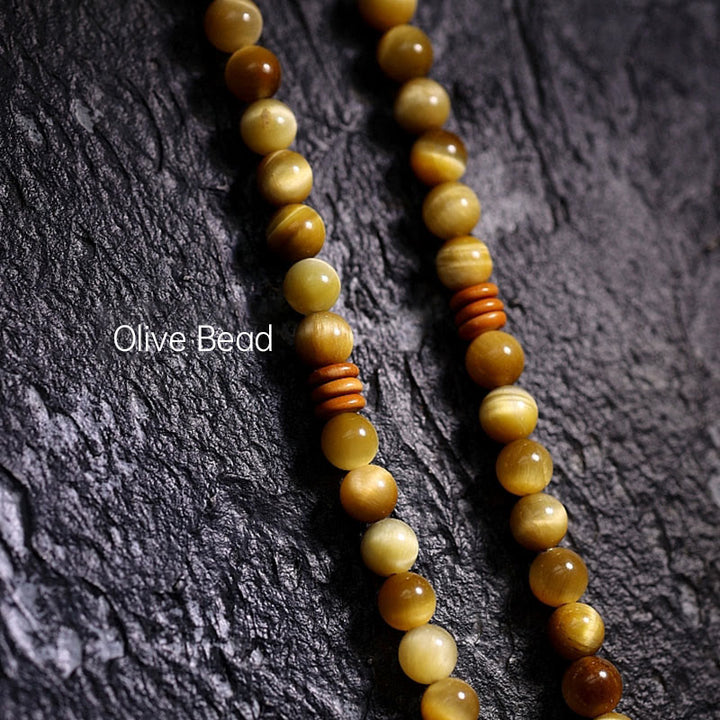 Pulsera con borlas de protección Dorje de cobre y ojo de tigre Natural, 108 cuentas de Mala , Buddha Stones