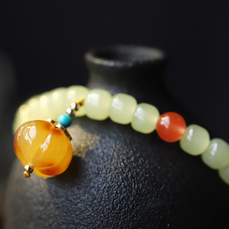 Pulsera de prosperidad de cristal de ágata roja ámbar calabaza de jade hetiano natural