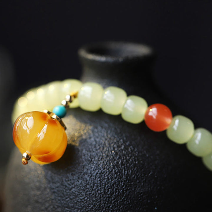Pulsera de prosperidad de cristal de ágata roja ámbar calabaza de jade hetiano natural