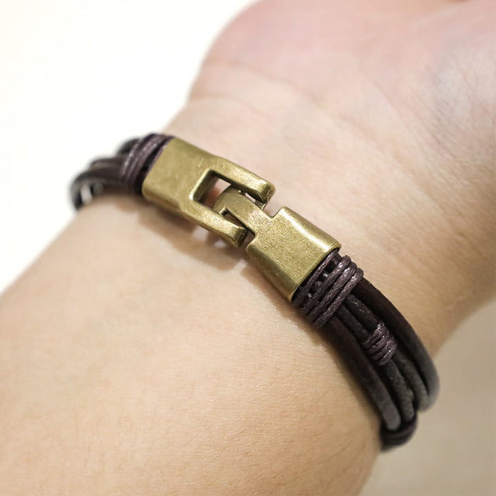Pulsera de cuero vintage con Buddha Stones, pulsera con capas de cuerda marrón