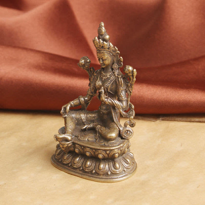Bodhisattva Tara Verde Calma Esperanza Estatua Decoración de Cobre - image 4