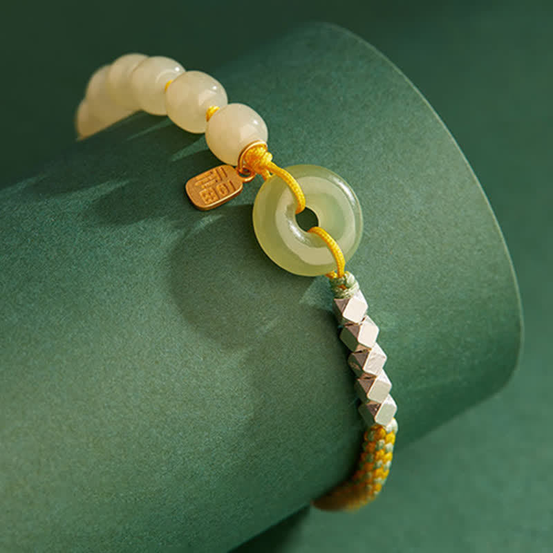 Pulsera de plata de ley 925 con hebilla de paz y jade hetiano con cuentas de suerte y felicidad - image 2
