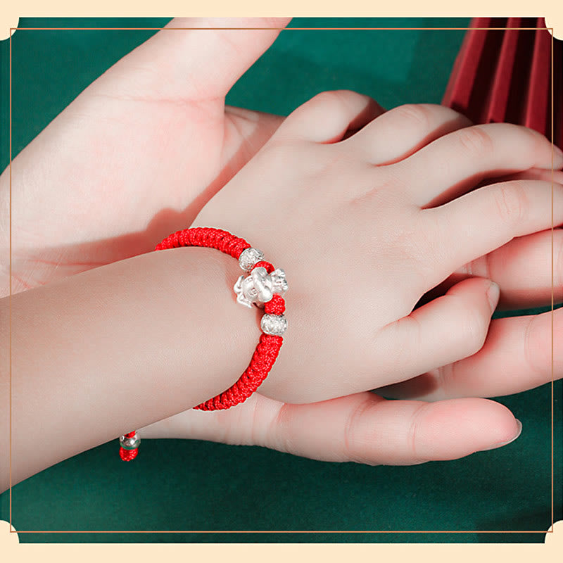Pulsera para niños hecha a mano con cuerda roja del zodíaco chino de plata de ley 999 con Buddha Stones - image 17