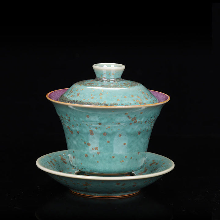 Taza de té y platillo con tapa, cerámica Gaiwan Sancai, cambio de horno de esmalte Retro, Buddha Stones , Kung Fu