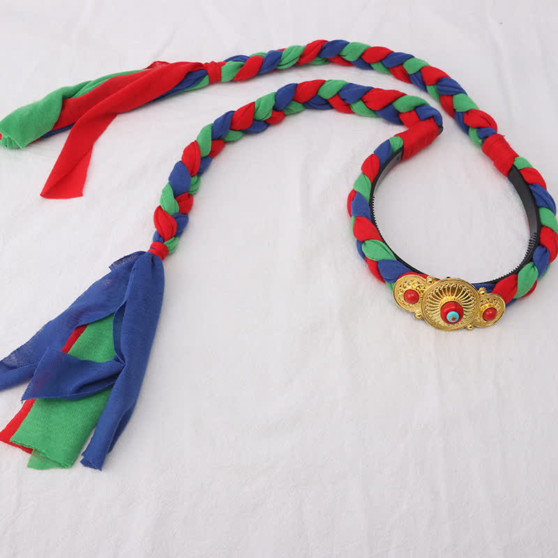 Accesorios para el cabello con cuentas de borlas coloridas tibetanas - Azul - Tres cuentas - image 2