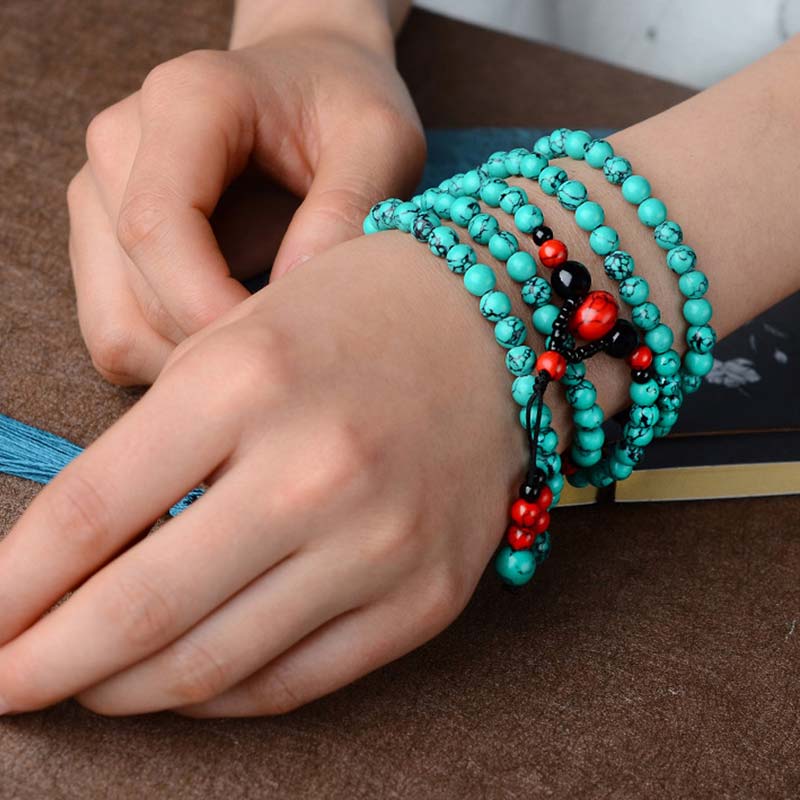Pulsera de Protección de Cuentas de Turquesa Roja Ónix Negro Turquesa Buddha Stones