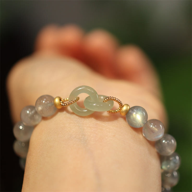 Pulsera curativa con hebilla de paz, piedra lunar Natural, Jade Heitan, Buddha Stones