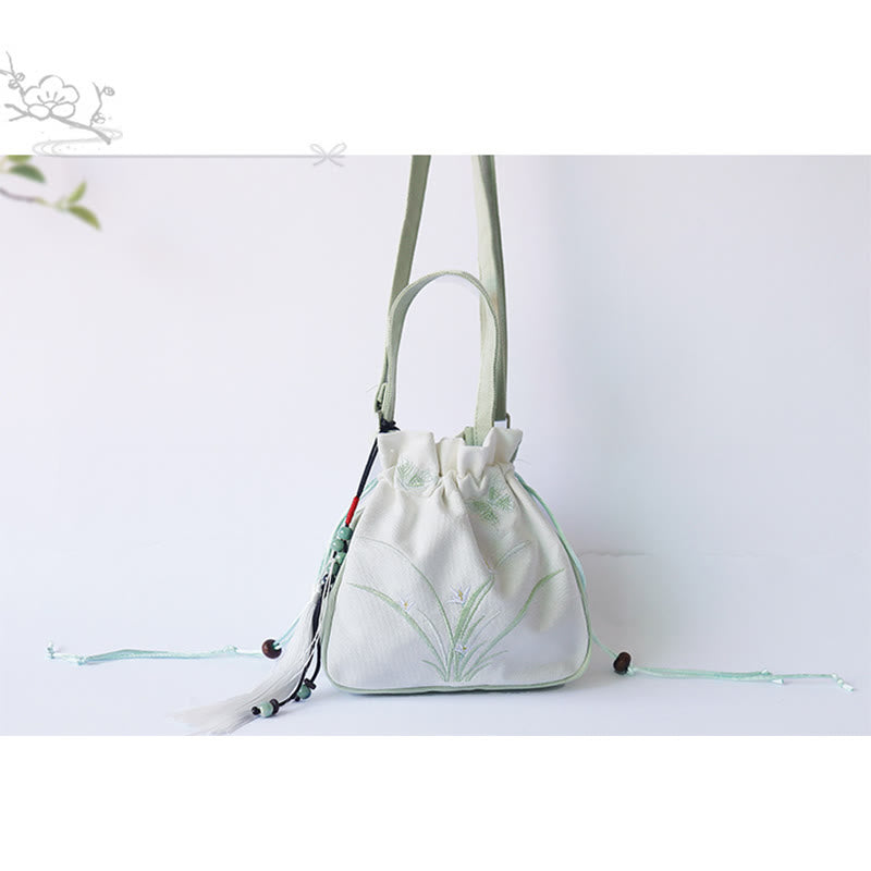 Bolso de hombro de lona con flores bordadas hechas a mano con Buddha Stones - image 17