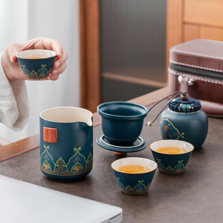 Tetera de cerámica de Gongfu chino con flores de Buddha Stones , bolsa portátil para juego de té de viaje al aire libre
