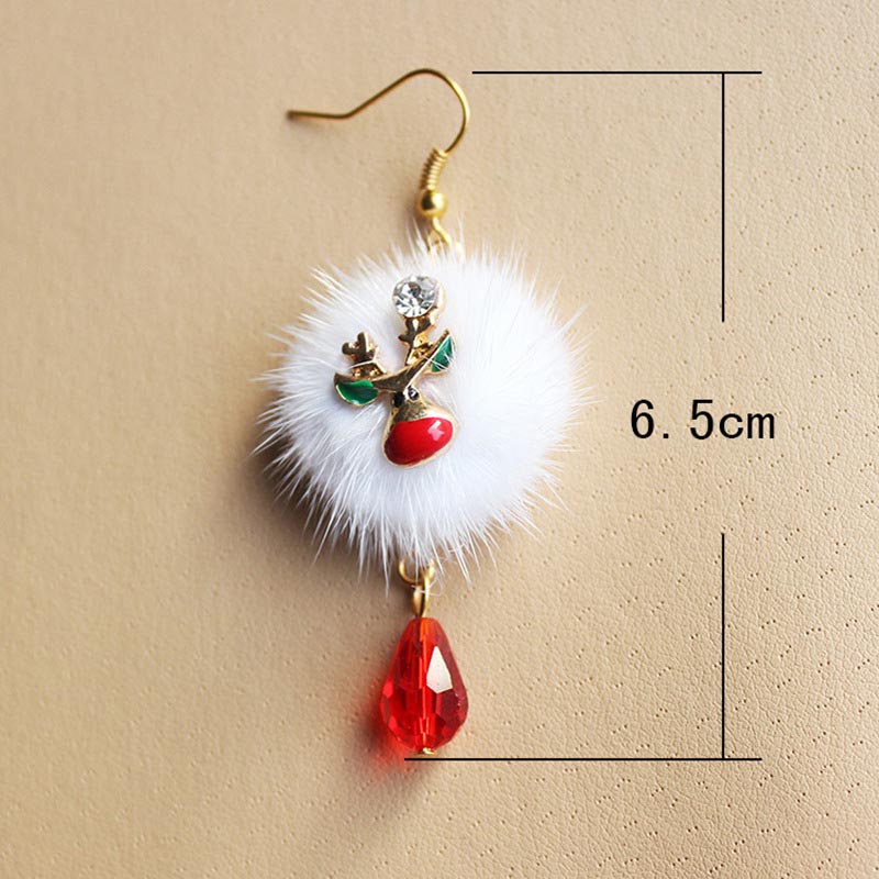 Pendientes navideños con pompones de piel de alce de Papá Noel