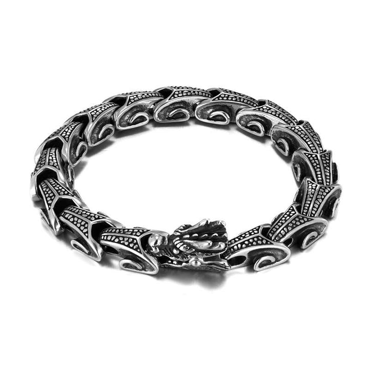 Brazalete de pulsera de la suerte de acero y titanio con dragón