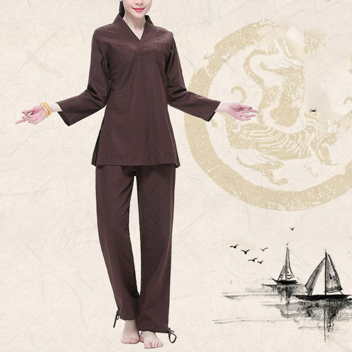 Conjunto de ropa de lino y algodón para mujer, uniforme con diseño de Buddha Stones, práctica Zen, Yoga, meditación, oración, cuello en V - image 13