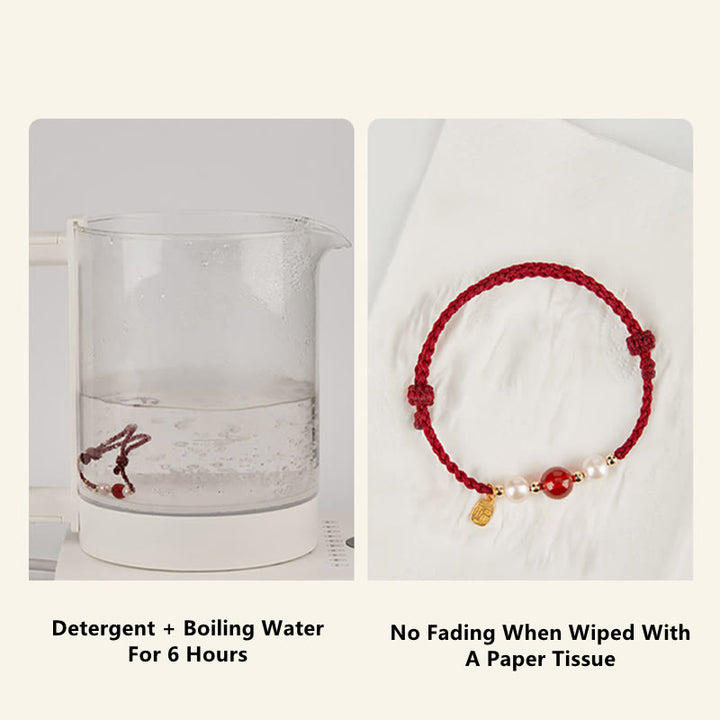 Pulsera trenzada de hilo rojo con perlas de ágata y personaje de buena fortuna, Plata de Ley 925 con Buddha Stones