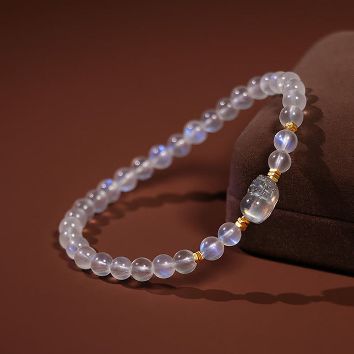 Pulsera curativa PiXiu de piedra lunar natural chapada en plata de ley 925 con Buddha Stones
