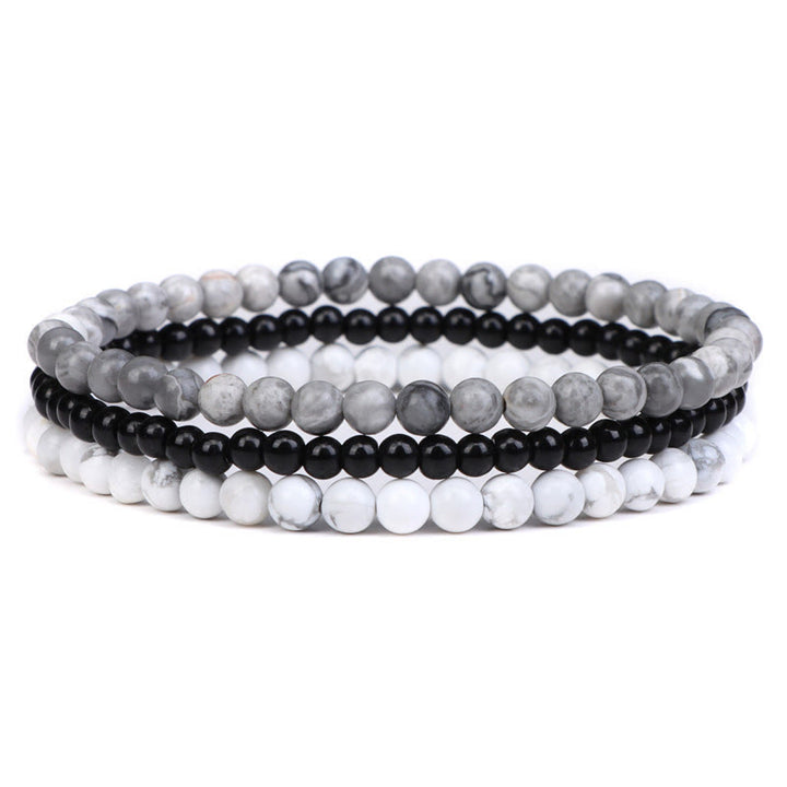 Buddha Stones 3 piezas de piedra de cristal natural paz interior pulsera espiritual - Jaspe Picasso de 4 mm, cuentas de vidrio negro y turquesa blanca (circunferencia de muñeca: 15-16 cm) - image 27