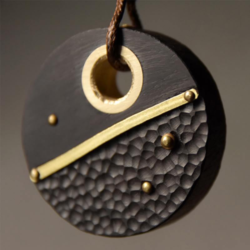 Collar con colgante de la paz de latón y cobre, hecho a mano, con Buddha Stones redondas de madera de ébano - image 7