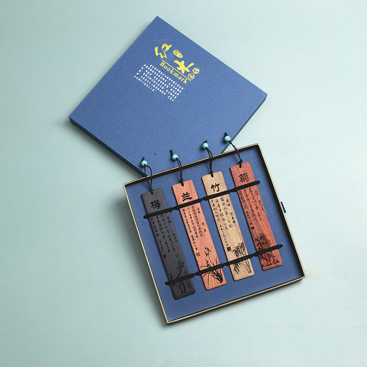 Marcadores de madera de crisantemo de bambú de orquídea ciruela con Buddha Stones con caja de regalo