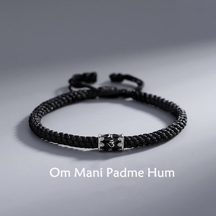 Pulsera trenzada de plata de ley 925 con Buddha Stones Om Mani Padme Hum Peace - Om Mani Padme Hum (Amor ♥ Enfoque) - image 0
