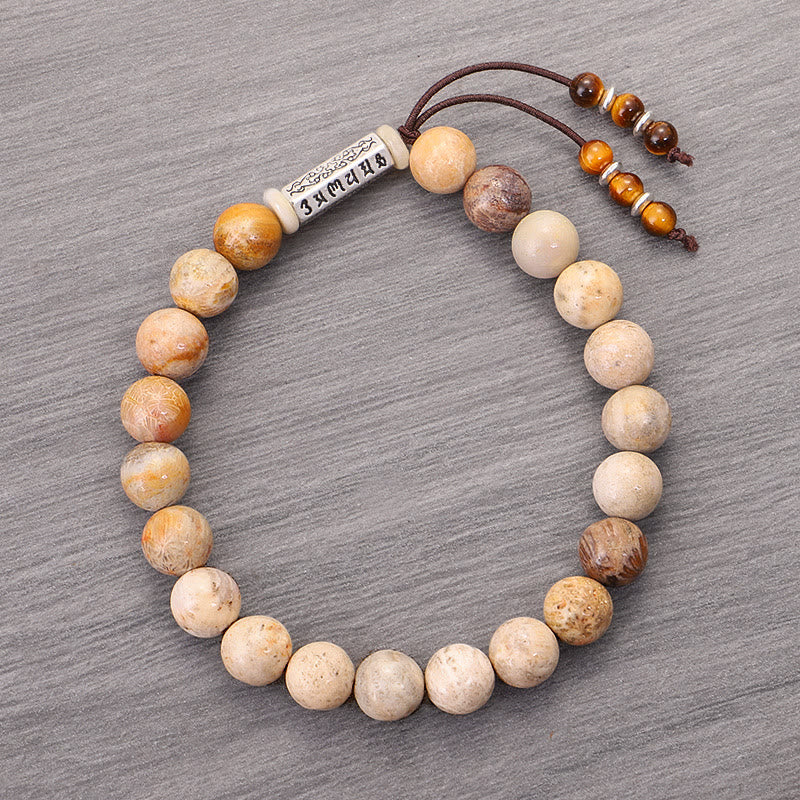 Pulsera fortalecida Om Mani Padme Hum de piedra desgastada
