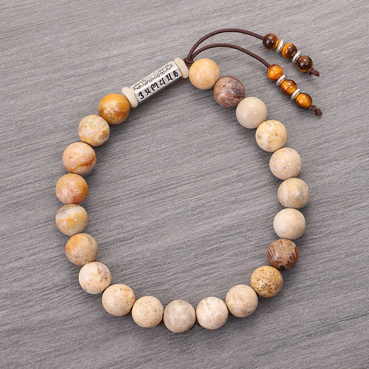Pulsera fortalecida Om Mani Padme Hum de piedra desgastada