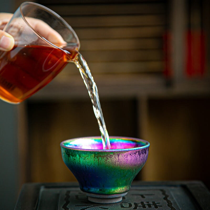 Taza de té de cerámica Jianzhan chino, hecha a mano, con Buddha Stones, arcoíris, Tenmoku, Kung Fu