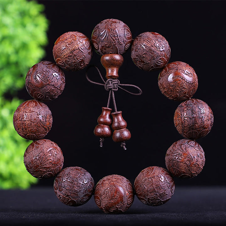 Pulsera de calidez tallada con monedas de cobre, ébano y palisandro del zodiaco chino con Buddha Stones y Pixiu