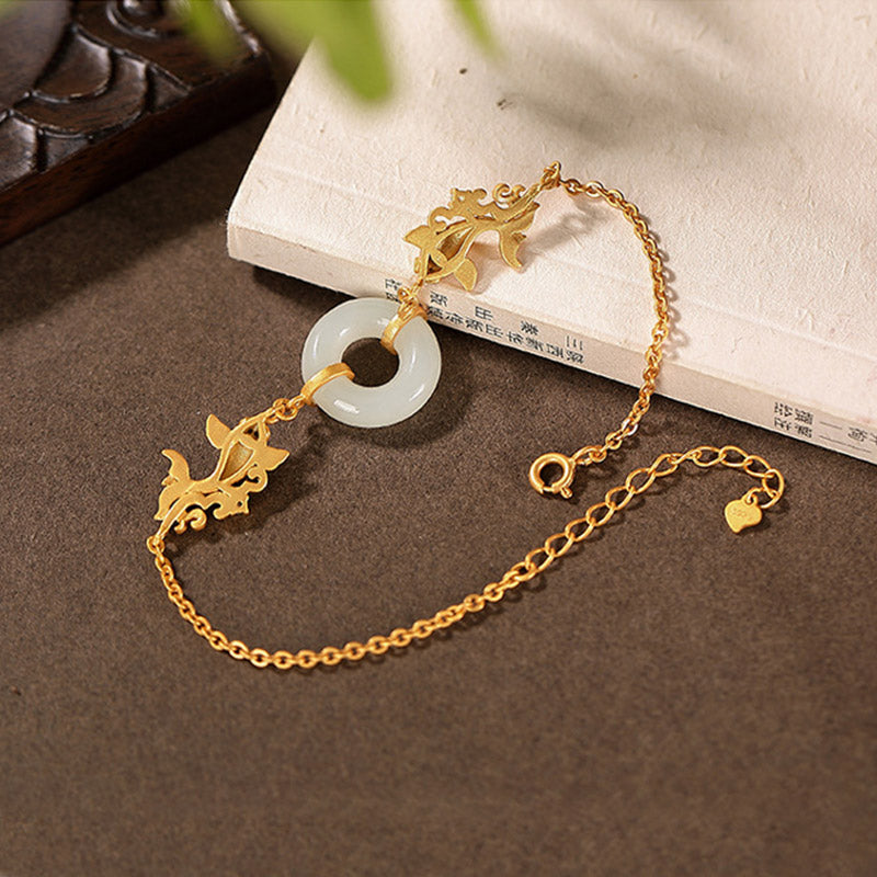 Pulsera de prosperidad de pez koi de jade blanco con Buddha Stones