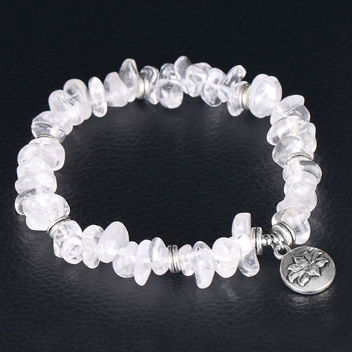 Pulsera curativa de loto de cristal blanco natural con Buddha Stones
