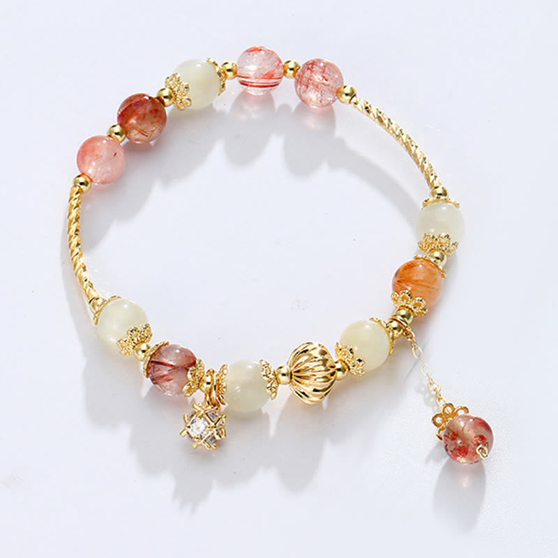 Pulsera de cuentas auspiciosas con circonita y ojo de gato de cuarzo rutilado colorido - image 2
