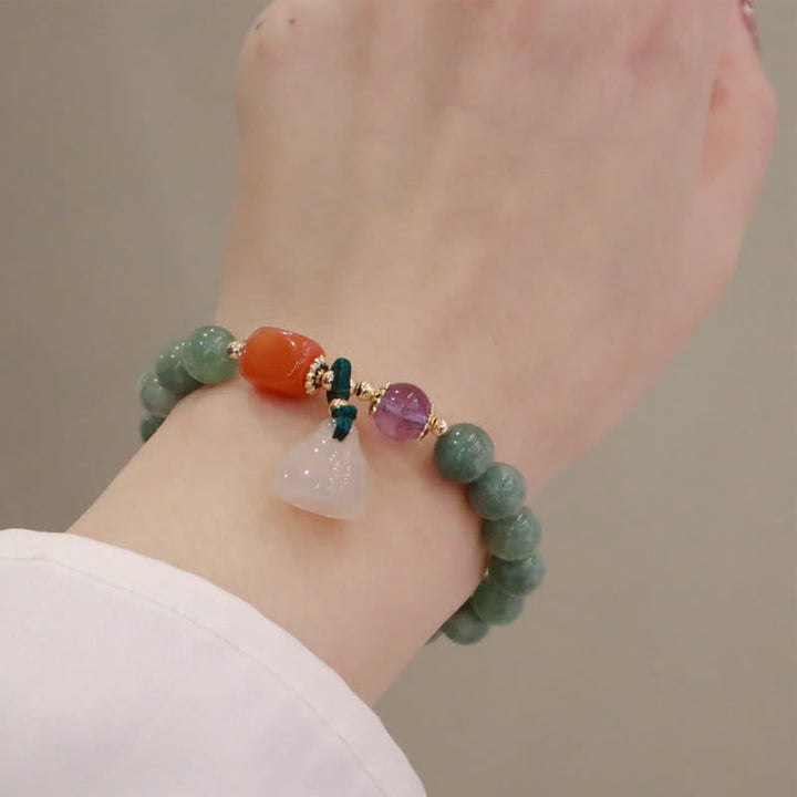 Pulsera curativa de cristal de amatista con hebilla de paz y deseo de calabaza de loto de jade cian
