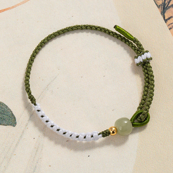 Pulsera de cuerda trenzada de la suerte con cuentas de jade hetiano de plata de ley 925 con Buddha Stones