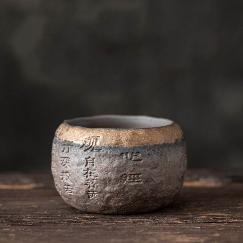 Taza de té de cerámica grabada con Sutra del corazón de Buddha Stones, taza de té de Kung Fu de 130ml