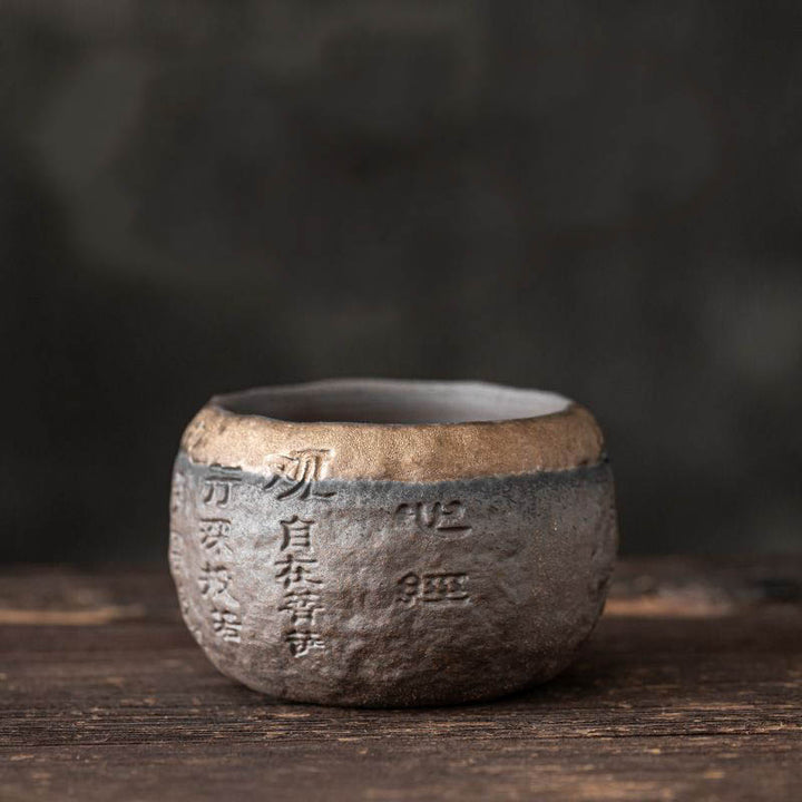 Taza de té de cerámica grabada con Sutra del corazón de Buddha Stones, taza de té de Kung Fu de 130ml