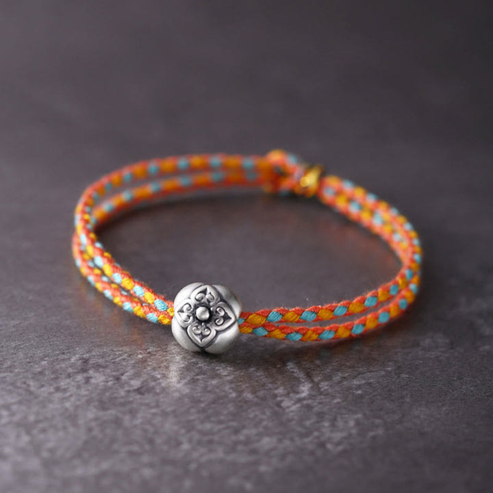 Pulsera Trenzada Multicolor De La Suerte Caqui De Plata De Ley 999 Con Buddha Stones