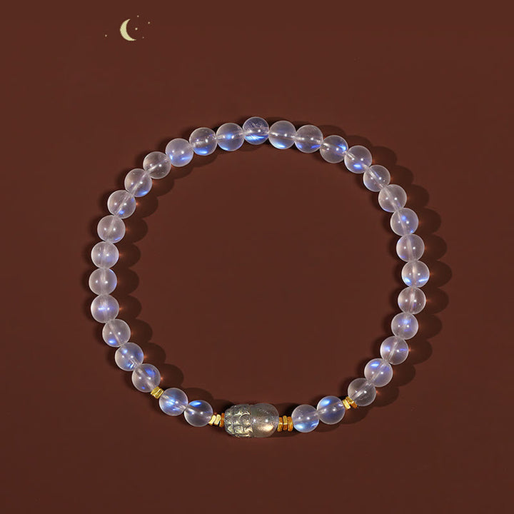 Pulsera curativa PiXiu de piedra lunar natural chapada en plata de ley 925 con Buddha Stones