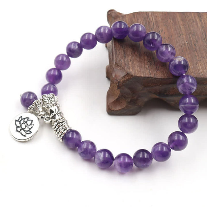 Pulsera de equilibrio curativo de loto de cristal de amatista con Buddha Stones