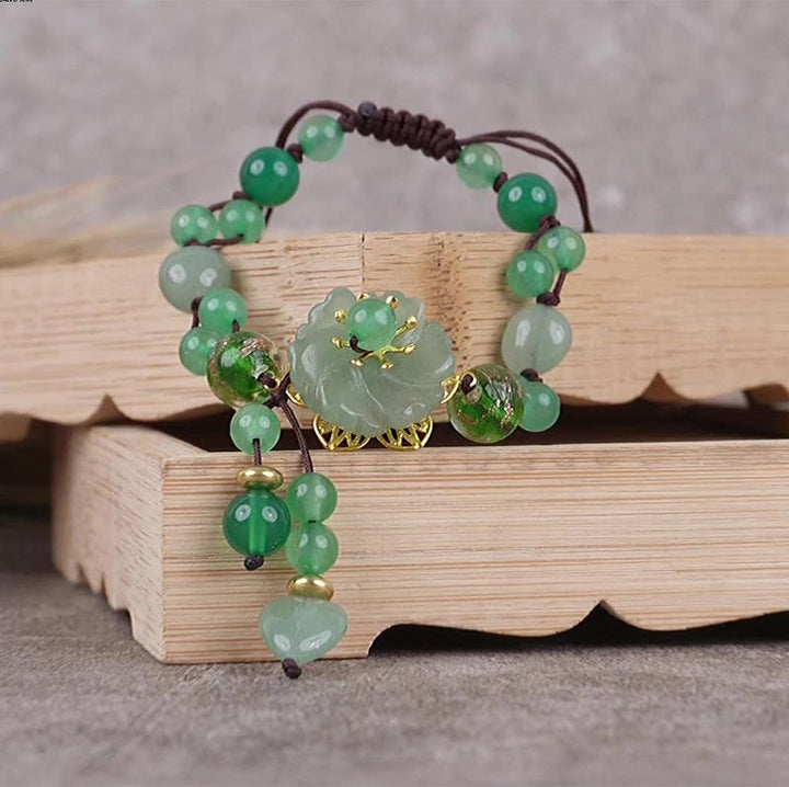 Pulsera de flores colgantes de la suerte de jade verde natural con Buddha Stones