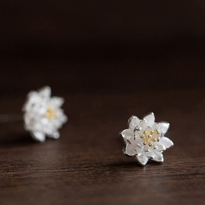 Pendientes de equilibrio de flor de loto de plata de ley 925 con Buddha Stones