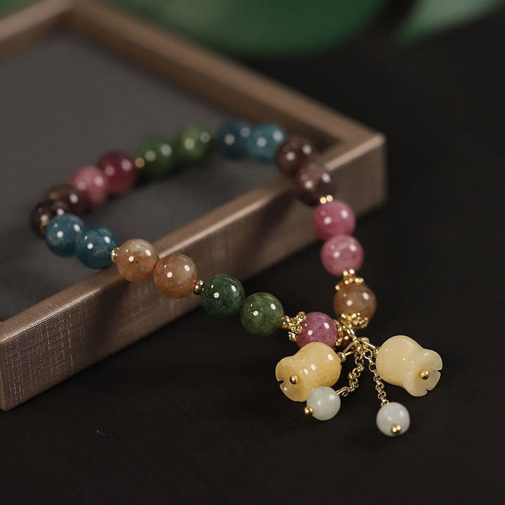 Pulsera de amor con cuentas de flores de turmalina colorida natural con Buddha Stones