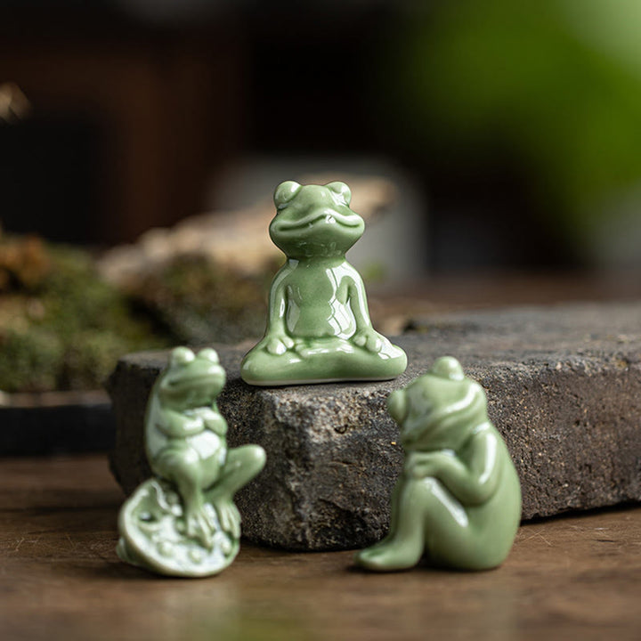 Mini Buddha Stones para meditación, loto pequeño, rana en reposo, cerámica, riqueza, suerte, té para el hogar, figura decorativa para mascotas - image 0