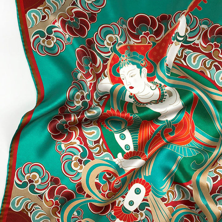 Buddha Stones Dunhuang rebote Pipa frescos voladores 100% bufanda de seda de morera chal Dunhuang de grado premium 6A