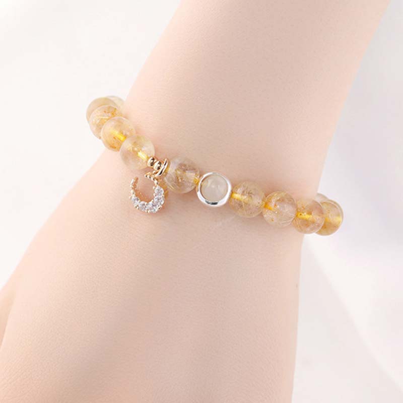 Pulsera con dije de luna y protección de la suerte de citrino