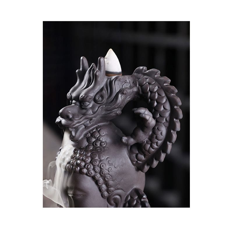 Buddha Stones, dragón, Buda, nubes propicias, arcilla púrpura, decoración de quemador de incienso curativo