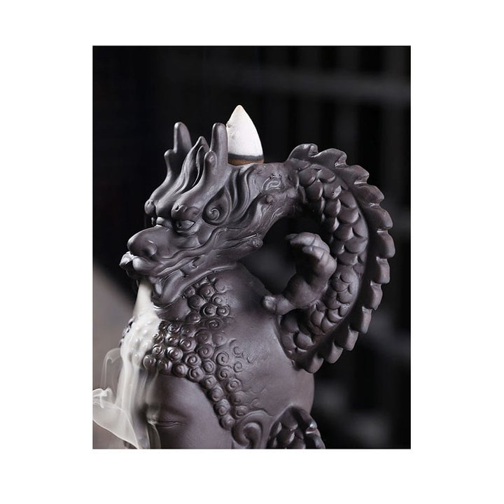 Buddha Stones, dragón, Buda, nubes propicias, arcilla púrpura, decoración de quemador de incienso curativo