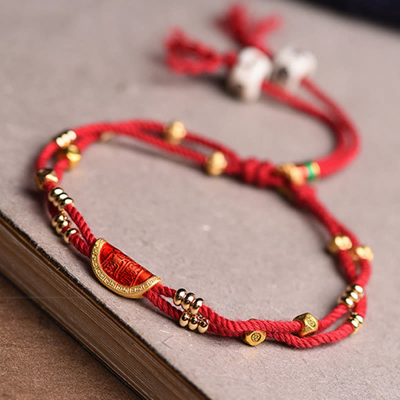 Pulsera de cuerda roja trenzada de la suerte con diseño de bolas de cinabrio hechas a mano con Buddha Stones