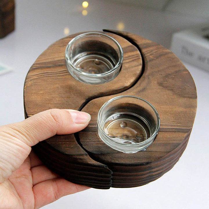 Portavelas de madera Yin Yang, artículos de uso para rituales de meditación
