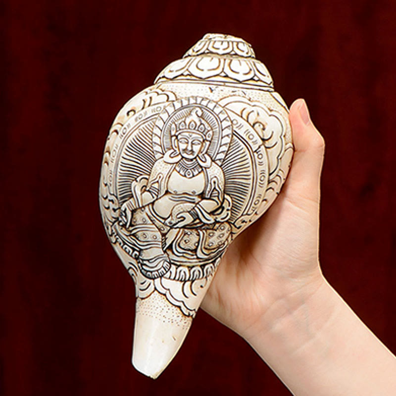 Concha tibetana hecha a mano grabada Shankha Buddha Avalokitesvara, decoración de riqueza - image 6