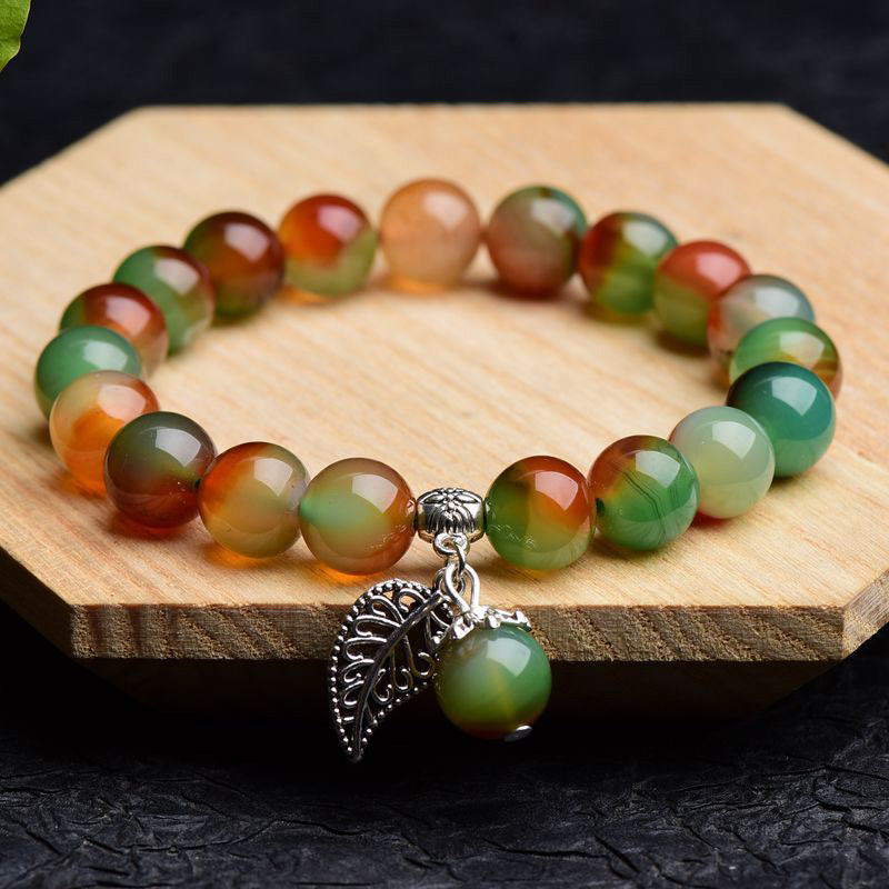 Pulsera curativa de ágata verde natural tibetana con Buddha Stones