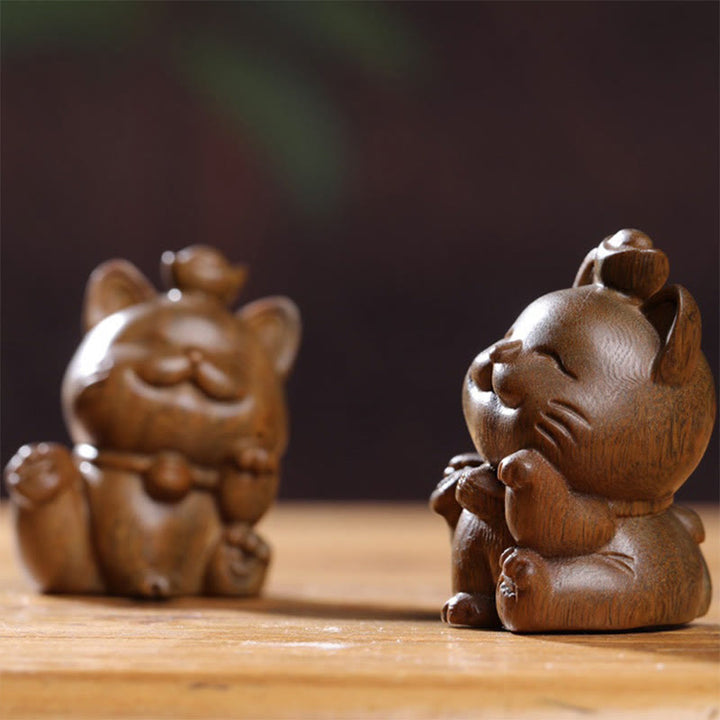 Buddha Stones Mini lingote de sándalo verde gato de la suerte tallado decoraciones de escritorio de paz - image 18
